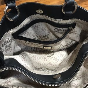 Guess black leather purse with puff keychain/charm